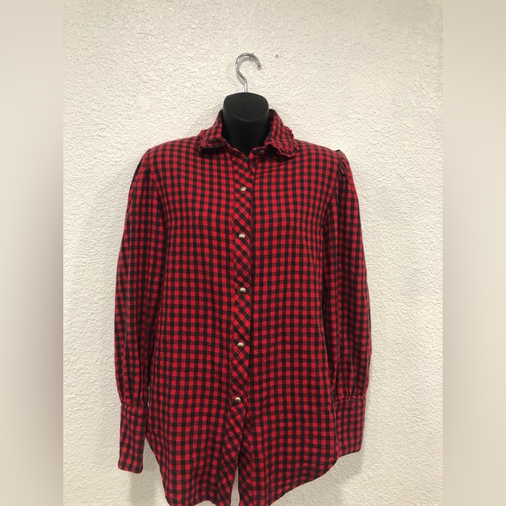 Vintage flannel shirt with ruffled collar
